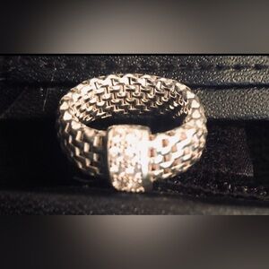 Silpada Silver Woven Ring with Sparkling Accents